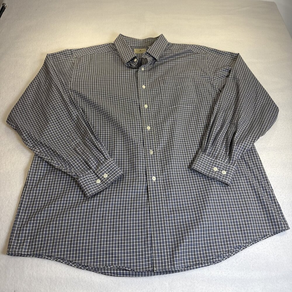 LL‎ Bean Mens XL Regular Button Down Shirt Blue White Micro Check Cotton